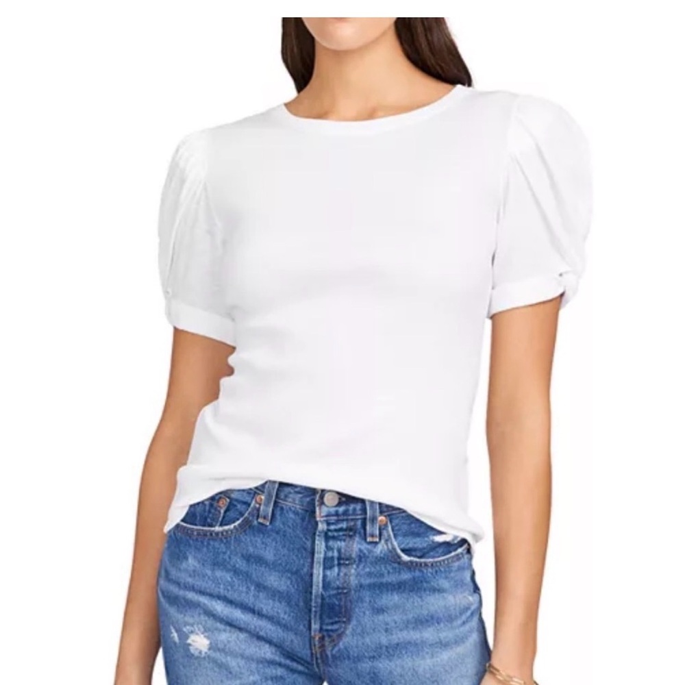 1. State White Puff Sleeve Crewneck Tee